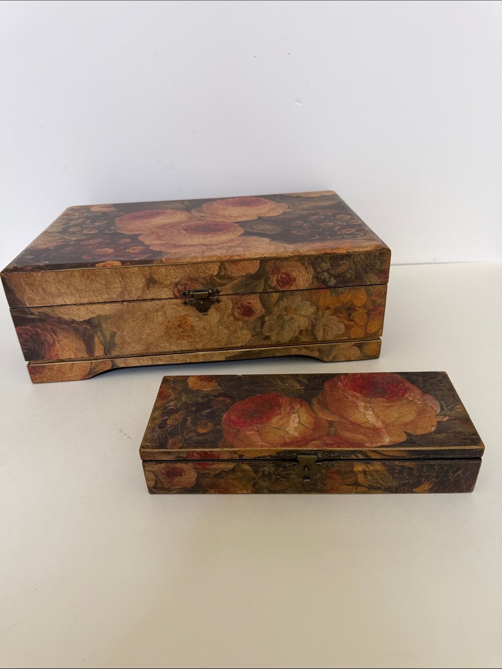 Set of 2 Floral Wooden Storage Boxes